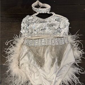 Glamour Sequin and Feather white and silver Jazz costume